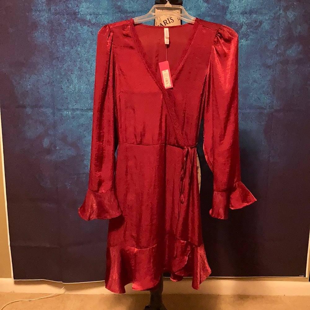 Burgundy Dress with Bell Sleeves